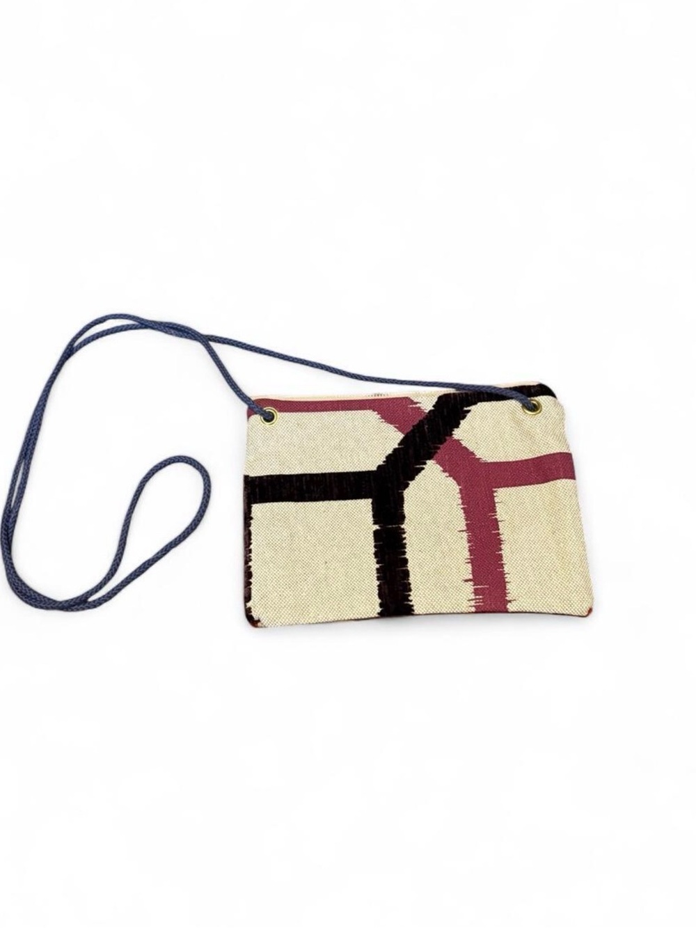 Embroidered Floral Accent Rust Orange Crossbody Bag with Navy Strap - Picture 2 of 5